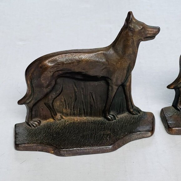Vintage Cast Iron Bronze Copper Patina German Shepherd Dog Bookend Set Decor - Picture 2 of 8